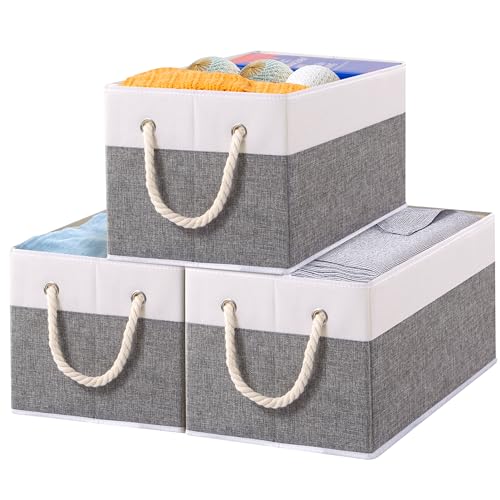 3 Pack Foldable Fabric Storage Baskets with Handles