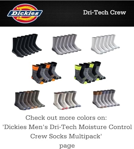 Dickies Men's Dri-Tech Essential Moisture Control Crew Socks, Available in M-XXL (6, Solid Black (12 Pairs), Medium