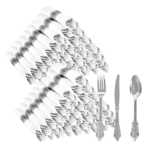 50 Pack Plastic Cutlery Set with Napkins Disposable