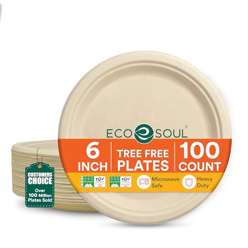 100 Pack Compostable 6-Inch Heavy Duty Paper Plates