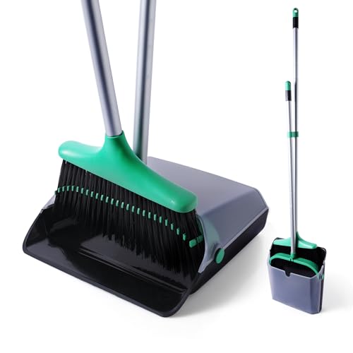 Broom and Dustpan Set with Self-Cleaning Comb