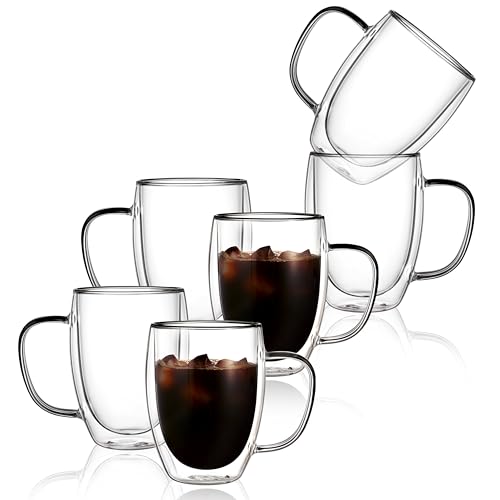 6 Pack Double Walled 12oz Glass Coffee Mugs