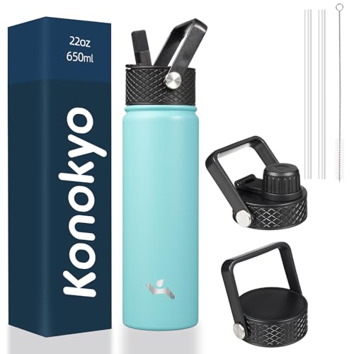 22oz Insulated Stainless Steel Water Bottle with 3 Lids