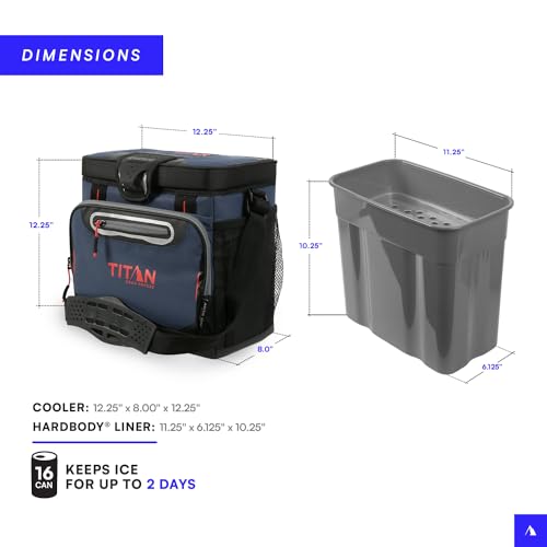 Titan by Arctic Zone Deep Freeze Cooler - 16 Can Zipperless Hardbody Cooler - Deep Freeze Insulation, HardBody Liner, and SmartShelf - Navy Blue