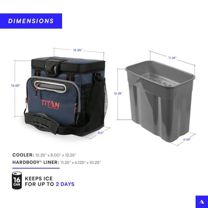 Titan by Arctic Zone Deep Freeze Cooler - 16 Can Zipperless Hardbody Cooler - Deep Freeze Insulation, HardBody Liner, and SmartShelf - Navy Blue