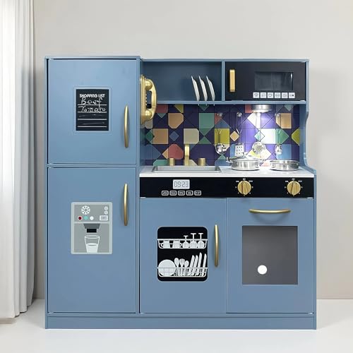 Wooden Play Kitchen Set for Kids with Light