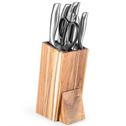 Angled Acacia Wood Universal Knife Block with Holder