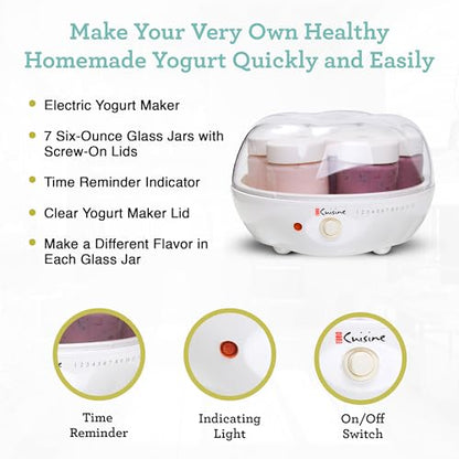 Euro Cuisine YM80 Electric Yogurt Maker Machine- Promote Gut Health with Probiotic Rich Homemade Yogurt -Home Yogurt Incubator with Glass Jars, White
