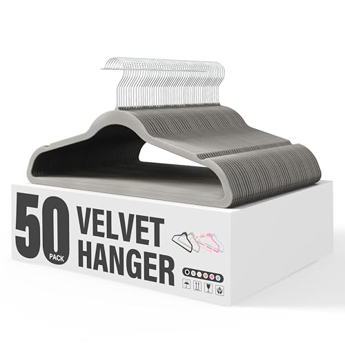 50 Pack Velvet Non-Slip Swivel Clothes Hangers