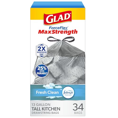 34 Count Glad ForceFlex MaxStrength 13 Gallon Trash Bags