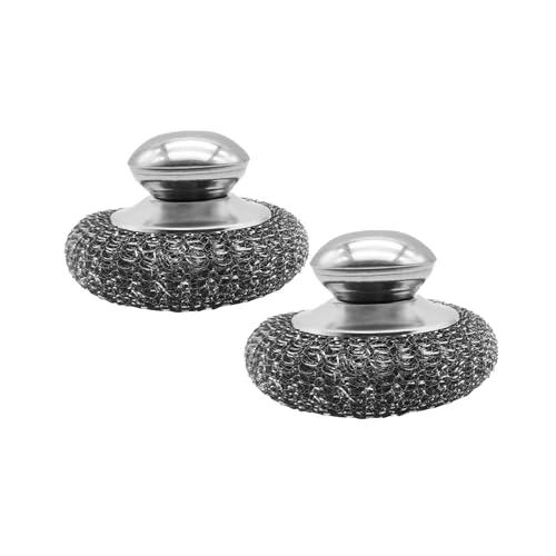 2 Pack Stainless Steel Wool Scrubbers with Handle