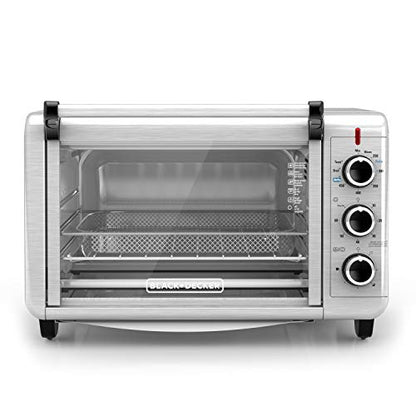 BLACK+DECKER 6-Slice Crisp 'N Bake Air Fry Toaster Oven, TO3215SS, 5 Cooking Functions, 60 Minute Timer, Stainless Steel