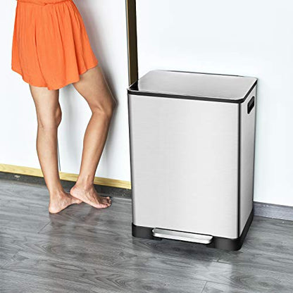 ToiletTree Products Stainless Steel 16 Gallon Trash Can - Durable Dual Trash Can for Garbage and Recycling - Stainless Steel Trash Bin for Household Cleaning - White