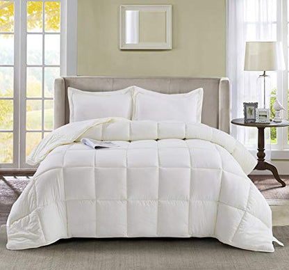 HIG 3pc Prewashed All Season Down Alternative Comforter Duvet Insert -Quilted Comforter with Corner Tabs -Box Stitched -250GSM Fiberfill Chic Farmhouse Style Bedding(Salomon,Twin,Ivory)