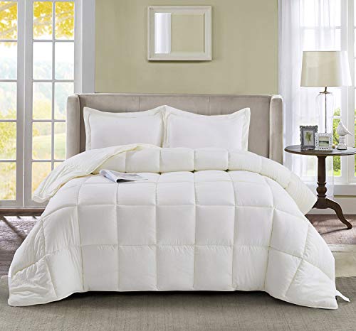 HIG 3pc Prewashed All Season Down Alternative Comforter Duvet Insert -Quilted Comforter with Corner Tabs -Box Stitched -250GSM Fiberfill Chic Farmhouse Style Bedding(Salomon,Twin,Ivory)