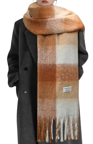 Mohair Plaid Cashmere-Feel Winter Blanket Scarf
