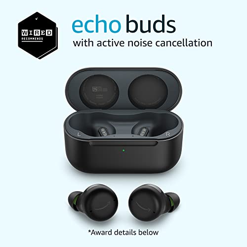 Amazon Echo Buds with Active Noise Cancellation (newest model), Wired charging case, Black