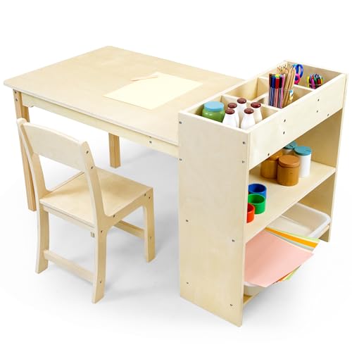 Kids Wooden Art Table and Chair Set with Storage