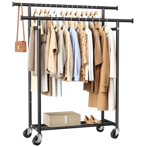 Heavy Duty Double Rod Rolling Garment Rack