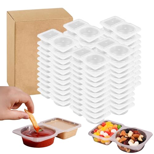 50 Pack Double Compartment Condiment Containers with Lids