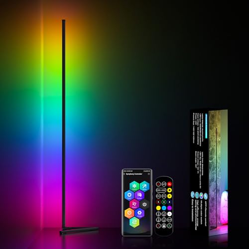 MIHEAL RGB Floor Lamp,16 Million Colors LED Floor Lamps 56" Lamps for Living Room with Music Sync,Standing Lamp with App and Remote Control,Gaming Ambient Lighting Corner Lamp Bedroom Decor