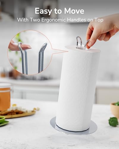 ULG Towel Holder Countertop, Simply Tear Paper Towel Holder Stand with Silent Damping Function, One-Handed Tear Paper Towels Holder for Kitchen Bathroom, Silver