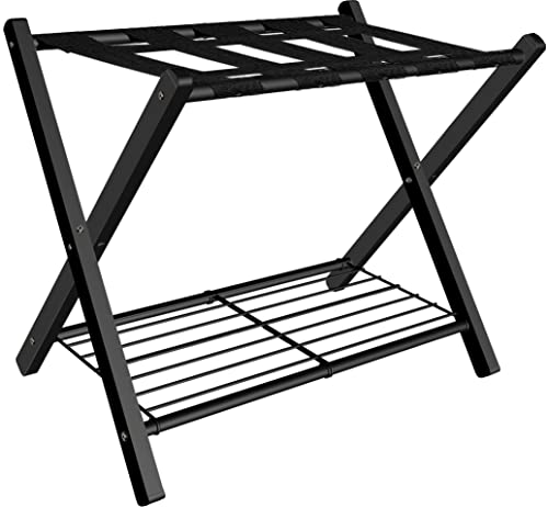 Folding Luggage Rack with Metal Storage Shelf