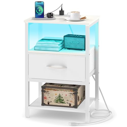 Nightstand with Charging Station and Storage Drawer