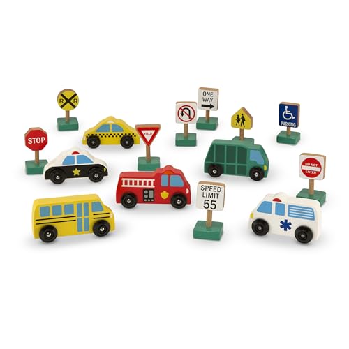 Melissa & Doug Wooden Vehicles and Traffic Signs Set