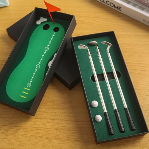 AMOR PRESENT 7PCS Golf Pen Set, Mini Desktop Golf Set Golf Clubs Pens, Mini Golf Game Set for Men, Dad, Boss Coworker, Office Birthday Gift Ball Game for Office Desk