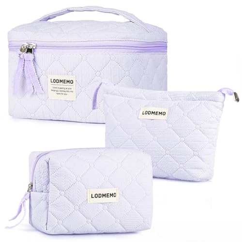 3 Pack Quilted Cotton Makeup Bag Set