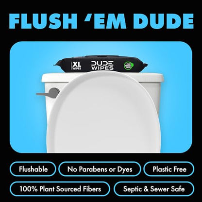 DUDE Baby Wipes - Flushable Baby Wipes Unscented - (6 Pack) 288 Wipes - Extra Large Wet Wipes Flushable - Vitamin-E & Aloe - Septic and Sewer Safe