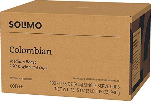 Solimo Colombian Medium Roast Coffee Pods, 100 Count