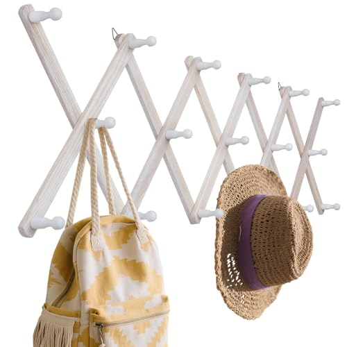 17 Hook Expandable Wooden Wall Coat and Hat Rack
