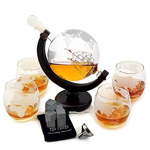 30oz Globe Whiskey Decanter Set with Glasses