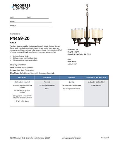 Progress Lighting 5-Light Modern Chandelier Antique Bronze
