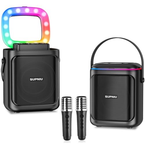 Karaoke Machine with 2 Wireless Microphones, Bluetooth Speaker