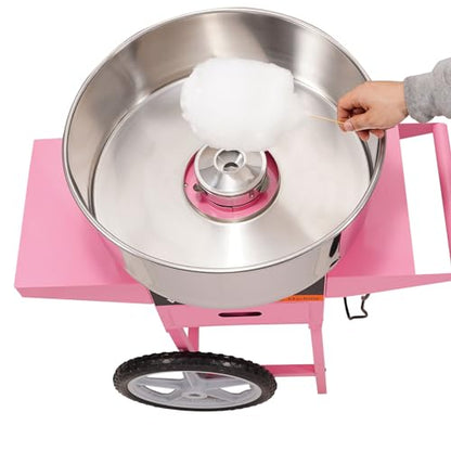 VEVOR Electric Cotton Candy Machine Cart, 1000W Commercial Floss Maker w/Stainless Steel Bowl, Sugar Scoop and Drawer, Perfect for Home, Carnival, Kids Birthday, Family Party, Pink