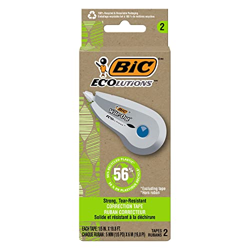 2 Pack BIC Ecolutions Correction Tape 19.8 Feet