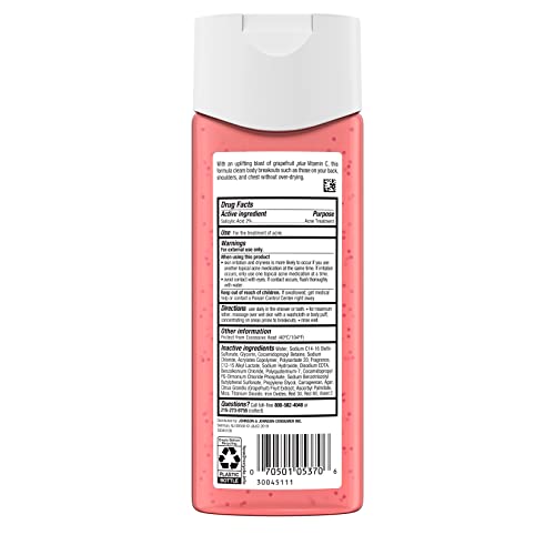 Neutrogena Body Clear Acne Treatment Body Wash with Salicylic Acid Acne Medicine, Pink Grapefruit Body Acne Cleanser to Prevent Breakouts on Back, Chest & Shoulders, 3 x 8.5 fl. oz