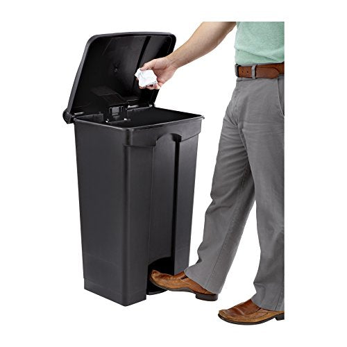 Safco Step-On Indoor Plastic Trash Can for Home & Commercial Use, Hands-Free Disposal, 23 Gallon, Black