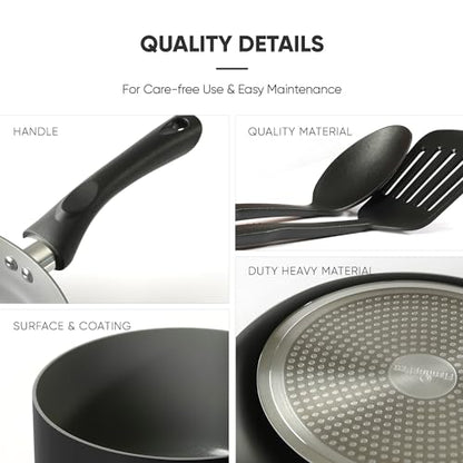 Flamingpan 12 Piece Nonstick Pots and Pans Sets,Kitchen Cookware with Ceramic Coating,Dishwasher Safe,Frying Pan Set with Lid, Induction Pots and Pans with Clearance,Suitable for Any Cooktop（Black）
