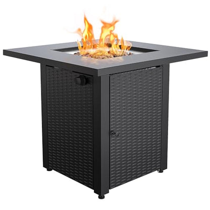 LEGACY HEATING Zeta 1 28in Propane Fire Pit Table, 50,000BTU Outdoor Gas Fire Pit, 2 in 1 Firepit Table w/ Lid, Lava Rock, ETL Certified Steel Fire Table add Warmth to Parties on Backyard, Black
