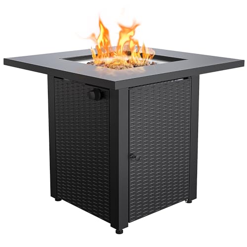 LEGACY HEATING Zeta 1 28in Propane Fire Pit Table, 50,000BTU Outdoor Gas Fire Pit, 2 in 1 Firepit Table w/ Lid, Lava Rock, ETL Certified Steel Fire Table add Warmth to Parties on Backyard, Black