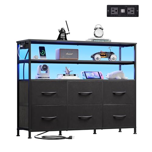 6 Drawer Dresser with LED Lights and Charging Station