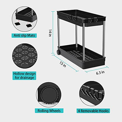 [Upgrade Wheels] Durmmur 2 Packs Under Sink Organizers and Storage, Multi-Purpose 2 Tier Bathroom Organization Countertop or Undersink Shelf, Kitchen Under Cabinet Container Basket Caddy