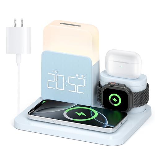 Wireless Alarm Clock Charging Station with Night Light