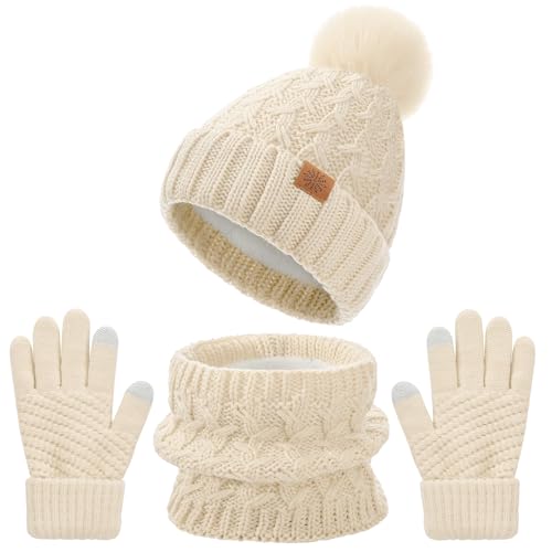 3 Piece Kids Knit Winter Hat Gloves Scarf Set