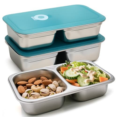 3 Pack Stainless Steel Divided Snack Containers