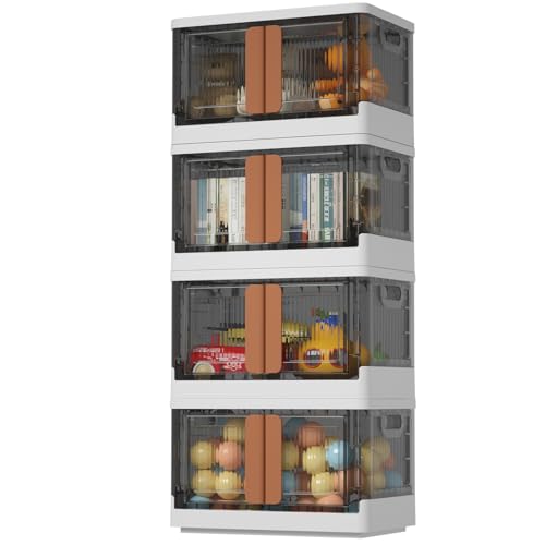HAIXIN Plastic Storage Containers, Stackable Closet Organizers and Storage, Folding Bookshelf for Bedroom, 8.4 Gal Collapsible Laundry Organizer, 4 Pack